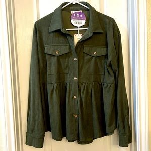 NWT Corduroy olive peplum shacket. Size Small